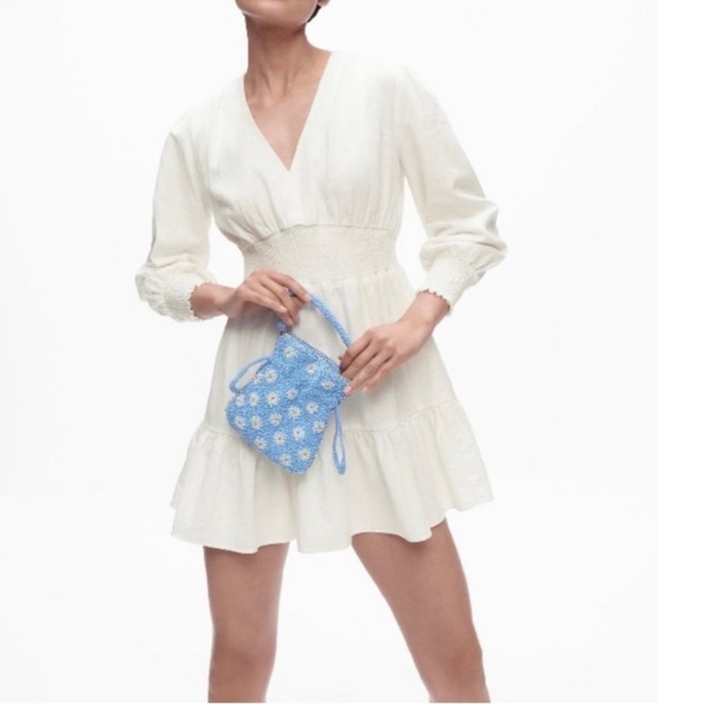 Zara linen blend long sleeve white ruffle dress M
